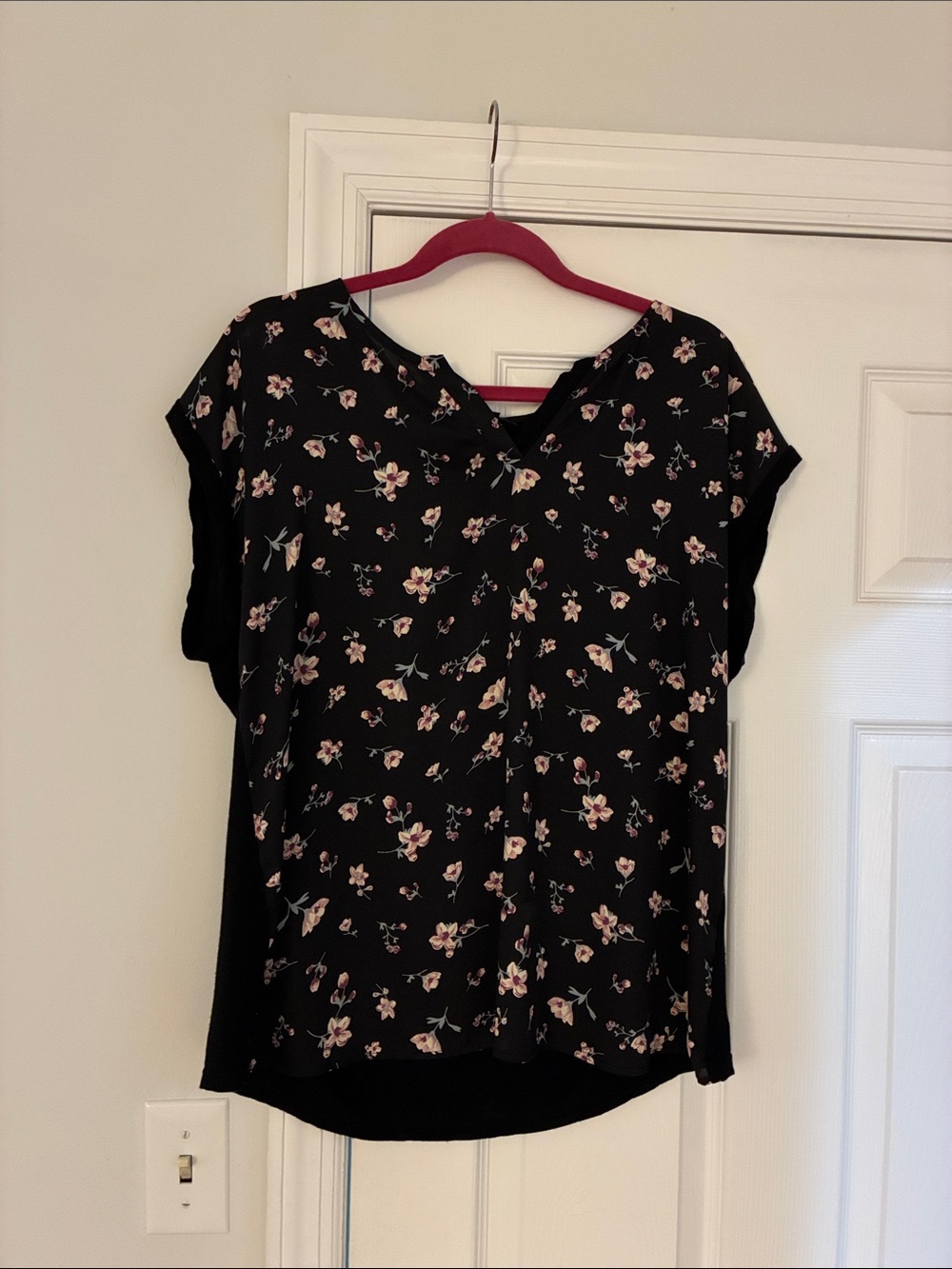 Papermoon Black Short Sleeve Floral V-Neck Blouse